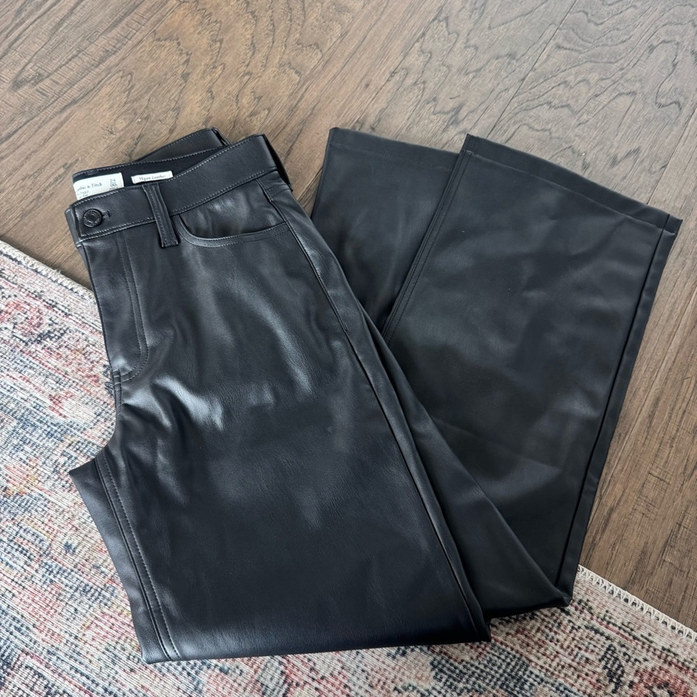 NEW Abercrombie & Fitch Black Vegan Leather Trousers